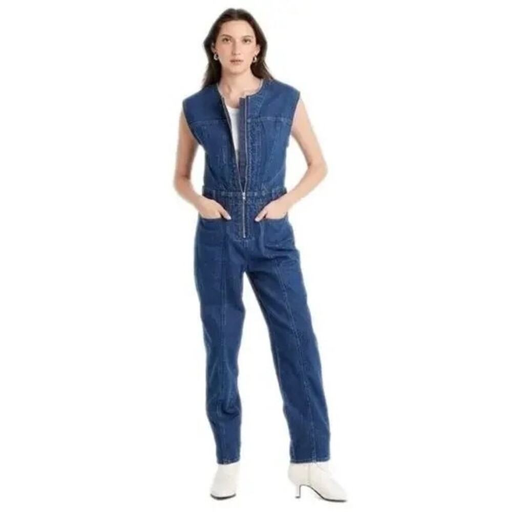 Universal Thread Blue Dark Denim Sleeveless Jumpsuit